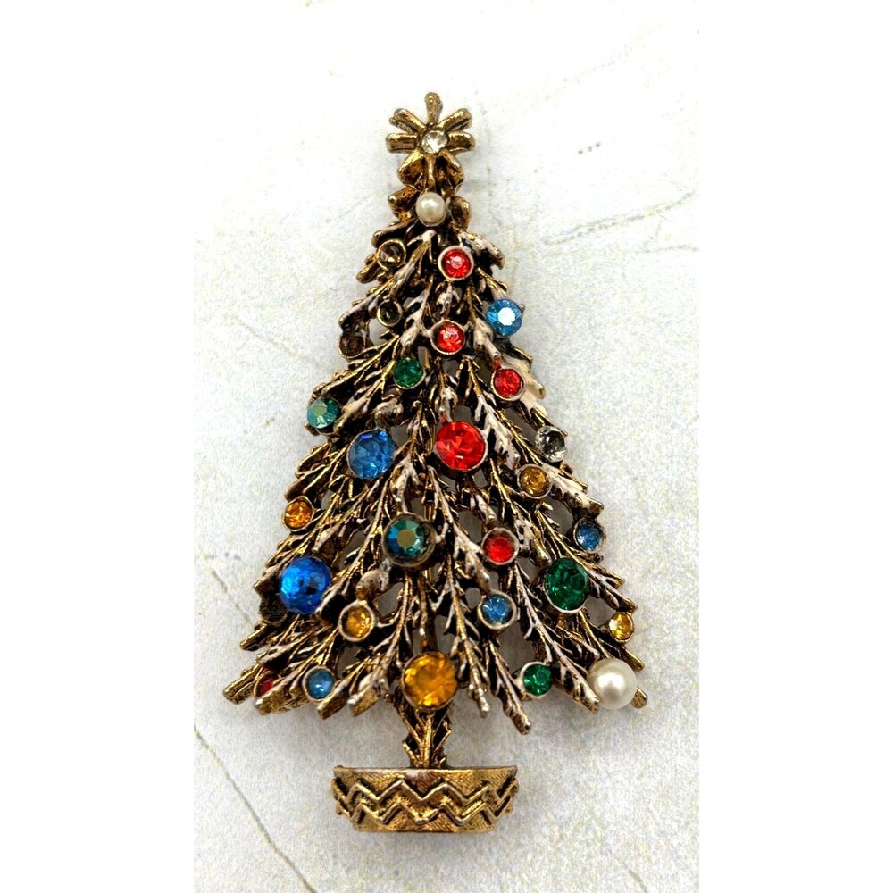 Vintage ART Arthur Pepper Brooch Pin Christmas Tree Gold/Brass Tone Signed‎